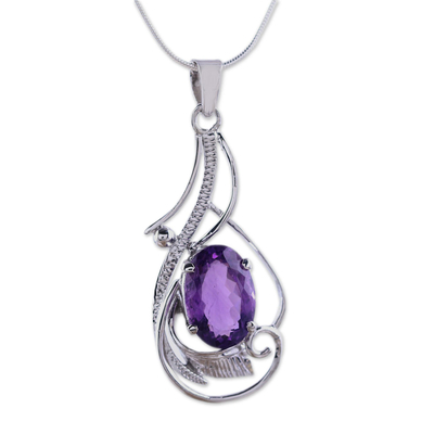 Amethyst pendant necklace, 'Sweet Sonnet' - Amethyst and Sterling Silver Fair Trade Necklace