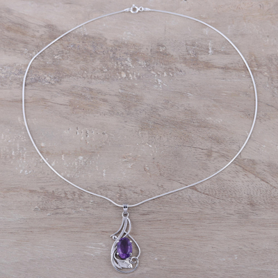 Amethyst pendant necklace, 'Sweet Sonnet' - Amethyst and Sterling Silver Fair Trade Necklace