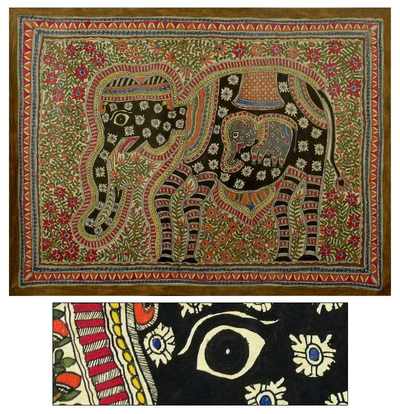 Madhubani painting, 'Elephant Harmony' - Madhubani painting