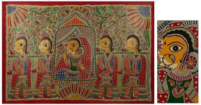 Madhubani painting, 'Wedding Procession' - Natural Dyes on Handmade Paper Madhubani Painting