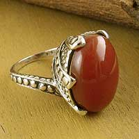 Onyx solitaire ring, 'Crimson Sunset' - Hand Made Sterling Silver Single Stone Onyx Ring