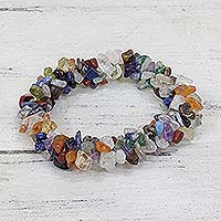 Amethyst and citrine stretch bracelet, 'Rainbow Gems' - Natural Multigems Bracelet from India Jewelry