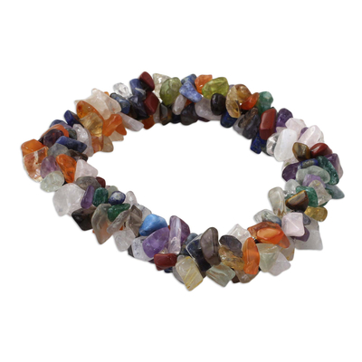 Amethyst and citrine stretch bracelet, 'Rainbow Gems' - Natural Multigems Bracelet from India Jewelry