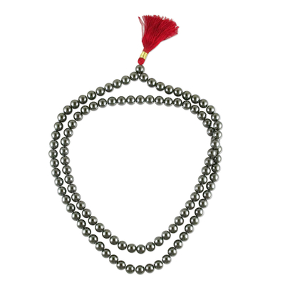 Hematite jap mala prayer beads, 'Pray' - Jap Mala Handmade with Hematite Beads Buddhist Jewelry