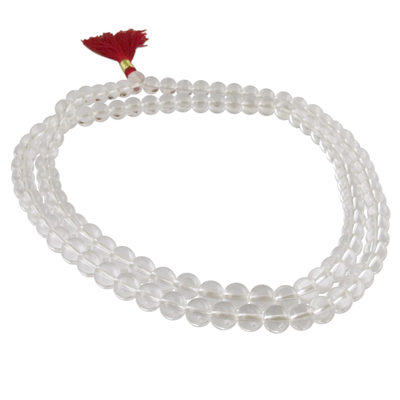 Quartz jap mala prayer beads, 'Pray' - Inidan Jap Mala Necklace Artisan Crafted with Quartz 