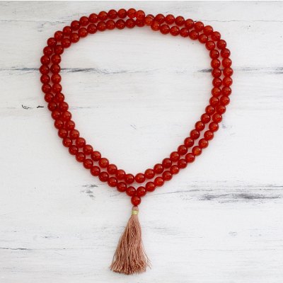 Carnelian jap mala prayer beads, 'Pray' - Carnelian Beaded Prayer Necklace India Jap Mala