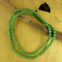 Aventurine jap mala prayer beads, 'Pray' - Bohemian Styled Jap Mala Bead Necklace from India