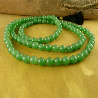 Aventurine jap mala prayer beads, 'Pray' - Prayer Beads Aventurine Jap Mala Necklace from India