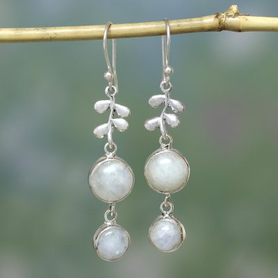 Moonstone dangle earrings, 'Sweet Sugar Cakes' - Moonstone in Sterling Silver Earrings Indian Jewelry