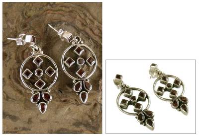Garnet dangle earrings, 'Scarlet Star' - Garnet dangle earrings