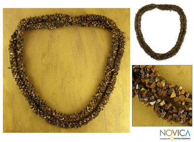 Lange Perlenkette mit Tigerauge, 'Honeysuckle' - Lange Perlenkette mit Tigerauge
