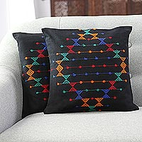 Cotton cushion covers, 'Festival Galaxy' (pair) - Cotton Patterned Cushion Covers from India (Pair)
