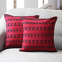 Cotton cushion covers, 'Desert Wine' (pair) - Cotton Patterned Cushion Cover (Pair)