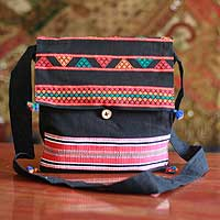 Cotton flap handbag, 'Celebration' - Indian Embroidered Cotton Shoulder Bag 