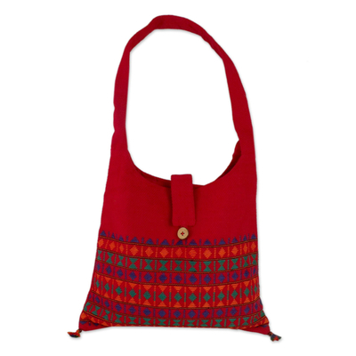 Red Cotton Shoulder Bag Handmade India