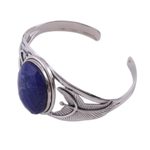 Lapis lazuli floral bracelet, 'Sea Blossom' - Handcrafted Sterling Silver Cuff Bracelet with Lapis Lazuli 