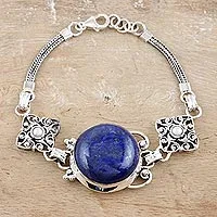 Pulsera colgante de lapislázuli y perlas - Pulsera de Plata de Ley y Lapislázuli