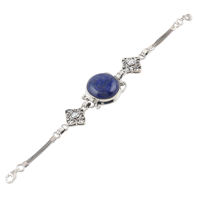 Lapis- und Perlenanhänger-Armband, 'India Sky - Armband aus Sterlingsilber und Lapislazuli