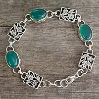 Sterling silver floral bracelet, 'Summer Green' - Sterling silver floral bracelet