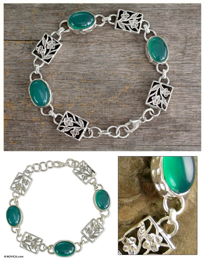 Sterling silver floral bracelet, 'Summer Green' - Sterling silver floral bracelet