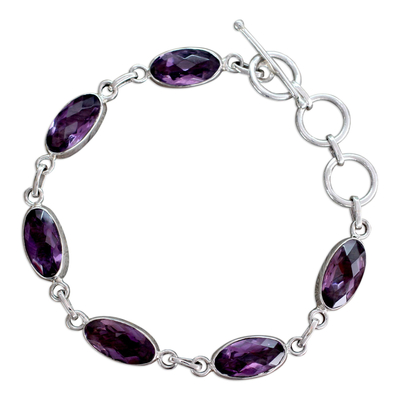 Amethyst tennis bracelet, 'Regal Violet' - Unique Sterling Silver and Amethyst Link Bracelet