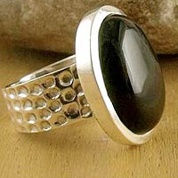 Onyx solitaire ring, 'Perfect Night' - Sterling Silver and Onyx Cocktail Ring