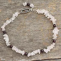 Rose quartz and garnet anklet, 'All About Love'