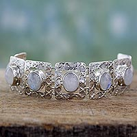 Moonstone link bracelet, 'Hypnotic Intuition' -  Moonstone and Sterling Silver Bracelet Jewelry from India