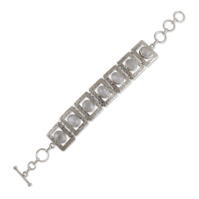 Moonstone link bracelet, 'Hypnotic Intuition' -  Moonstone and Sterling Silver Bracelet Jewellery from India