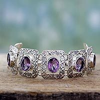 Amethyst link bracelet, 'Hypnotic Intuition' - Handcrafted Sterling Silver and Amethyst Bracelet