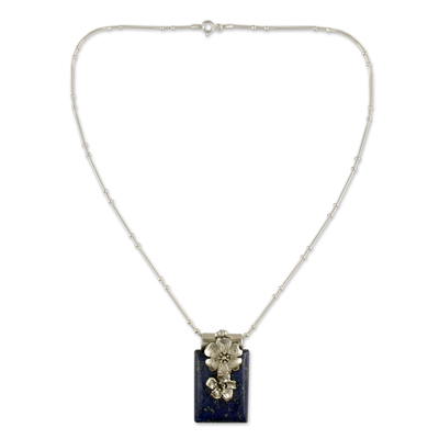 Lapislazuli-Blumenhalskette - Damenschmuck-Halskette aus Sterlingsilber und Lapislazuli