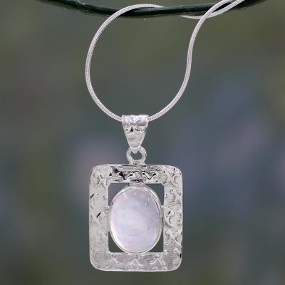 Moonstone pendant necklace, 'Hypnotic Intuition' - Sterling Silver and Moonstone Necklace Artisan Jewelry