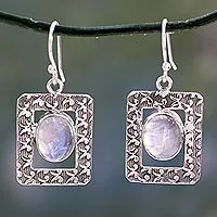 Rainbow moonstone dangle earrings, 'Hypnotic Intuition' - Rainbow Moonstone dangle earrings