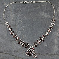 Garnet floral necklace, 'Scarlet Garland'