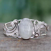 Brazalete con piedra lunar arcoíris - Brazalete de piedra lunar arcoíris en plata de ley hecho a mano