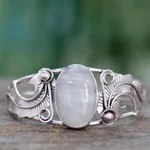Rainbow moonstone cuff bracelet, 'Eternal Glow' - Rainbow Moonstone Cuff Bracelet in Sterling Silver Handmade