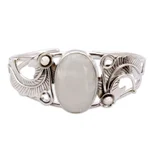 Rainbow moonstone cuff bracelet, 'Eternal Glow' - Rainbow Moonstone Cuff Bracelet in Sterling Silver Handmade