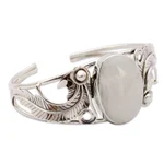 Rainbow moonstone cuff bracelet, 'Eternal Glow' - Rainbow Moonstone Cuff Bracelet in Sterling Silver Handmade