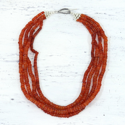 Carnelian strand necklace, 'Love's Fire' - Carnelian Necklace from India Beaded Jewelry