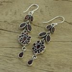 Garnet flower earrings, 'Red Rose' - Handcrafted Floral Sterling Silver and Garnet Earrings