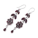 Garnet flower earrings, 'Red Rose' - Handcrafted Floral Sterling Silver and Garnet Earrings