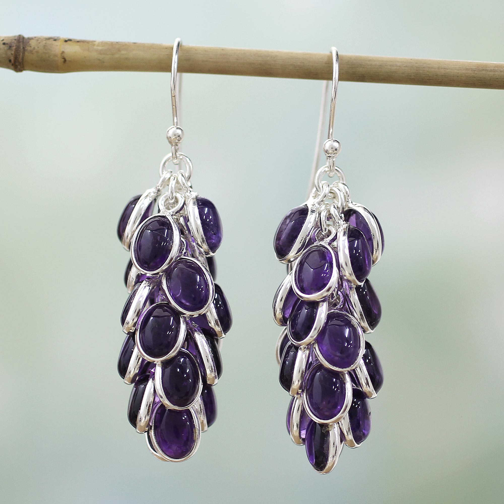 Sterling Silver and Amethyst Earrings Indian Jewellery - Grapes of