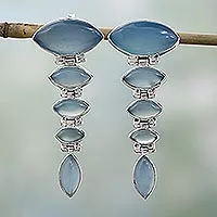 Chalcedony dangle earrings, 'India Blue' - Sterling Silver and Chalcedony Earrings from India Jewelry