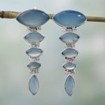 Chalcedony dangle earrings, 'India Blue' - Sterling Silver and Chalcedony Earrings from India Jewelry