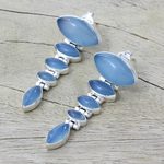 Chalcedony dangle earrings, 'India Blue' - Sterling Silver and Chalcedony Earrings from India Jewelry
