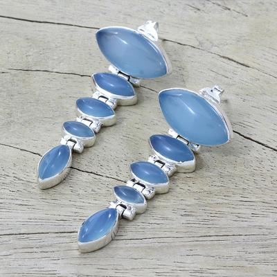 Chalcedony dangle earrings, 'India Blue' - Sterling Silver and Chalcedony Earrings from India Jewelry