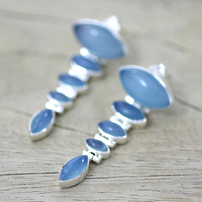 Chalcedony dangle earrings, 'India Blue' - Sterling Silver and Chalcedony Earrings from India Jewelry