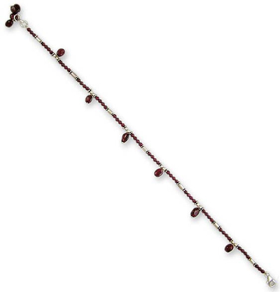Unique Garnet and Sterling Silver Beaded Red Anklet