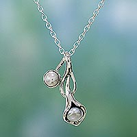 Collar de flores de perlas, 'Calla Lily' - Collar de perlas de plata de ley de joyería nupcial de la India