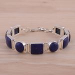 Lapis lazuli link bracelet, 'Connected' - Sterling Silver Lapis Lazuli Bracelet Indian Jewelry